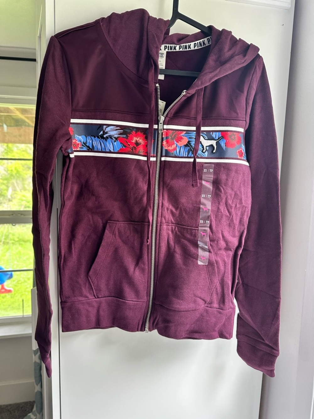 PINK Victoria's Secret Plum Zip Hoodie with Floral Stripe